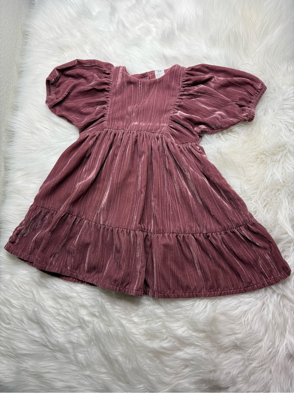 H&M Velvet Puff-Sleeve Dress in Dusty Rose